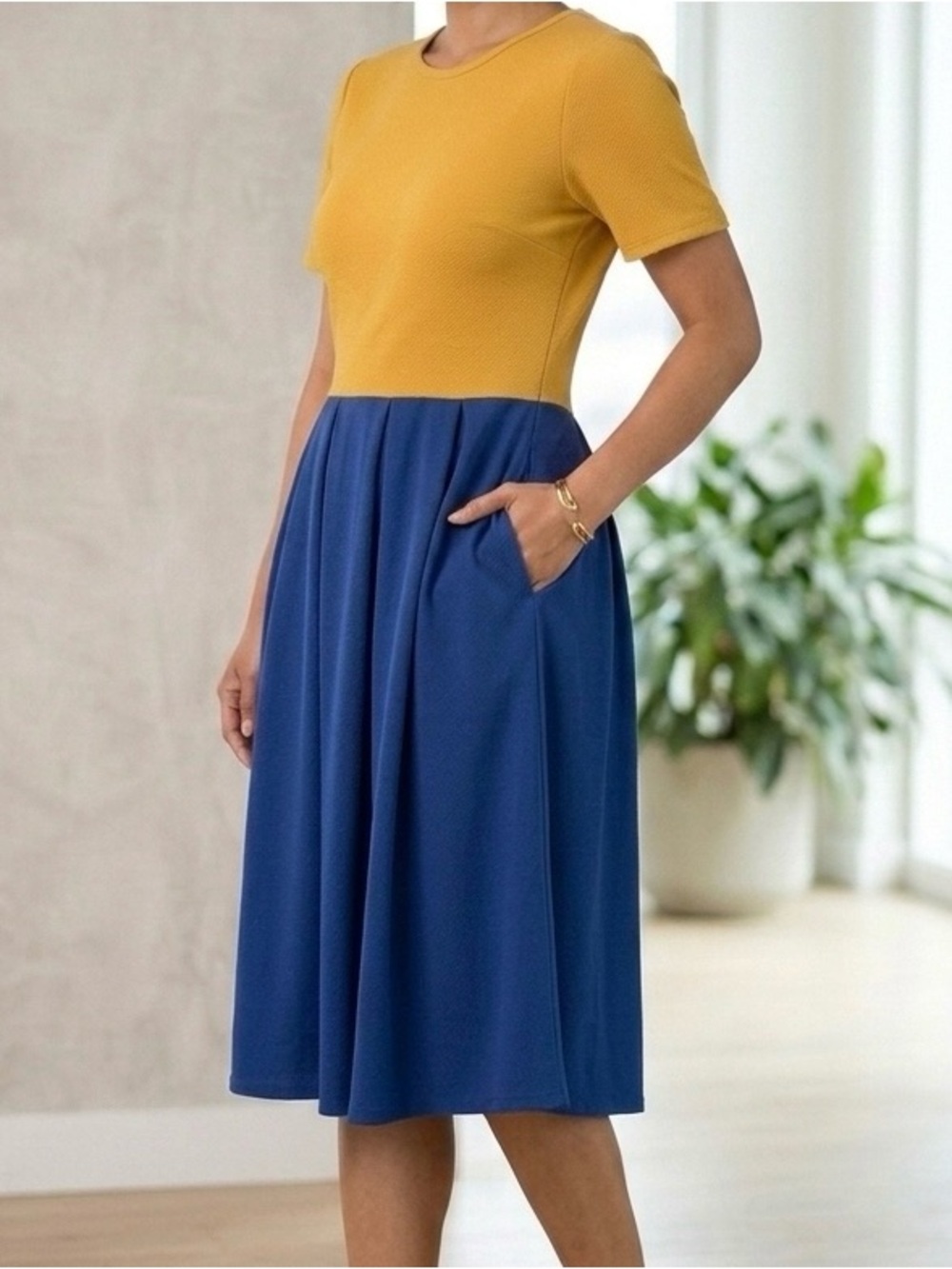 Lularoe Amelia Yellow And Blue Fit Flare Dress Size Large